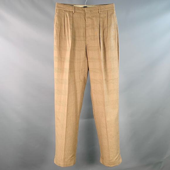 RALPH LAUREN Size 30 Brown Beige Glenplaid Cotton Pleated Tapered Dress Pants - Picture 1 of 7